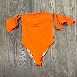 NWOT Ochie Swim Bandeau One Piece Swimsuit CrissCross Lace Turmeric Size M